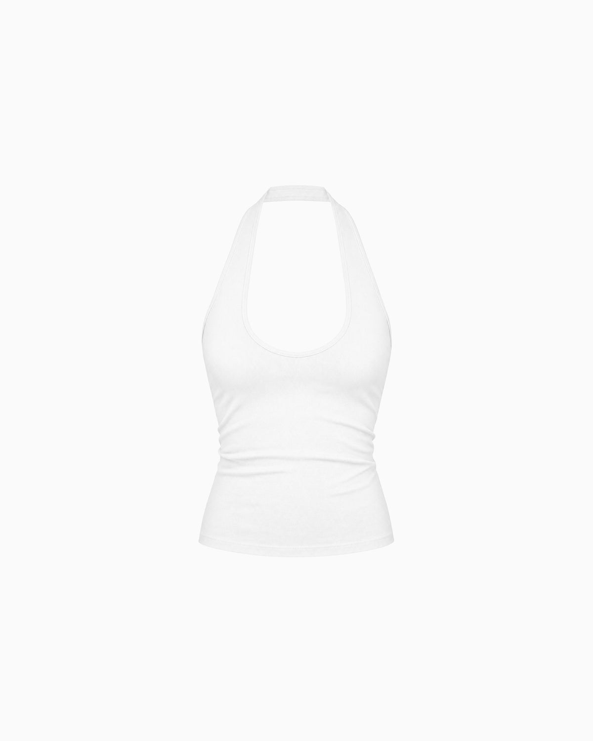 Blusa ajustada de poliamida na cor Branco, frente única com decote U e barra reta, peça sozinha