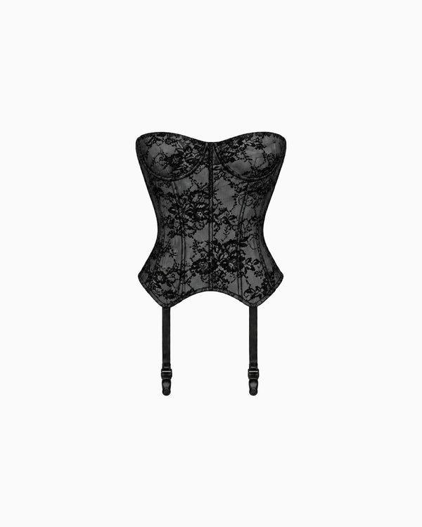 Corset Estruturado com Ligas Renda Haze preto, bojo estruturado e duas ligas soltas, peça sozinha
