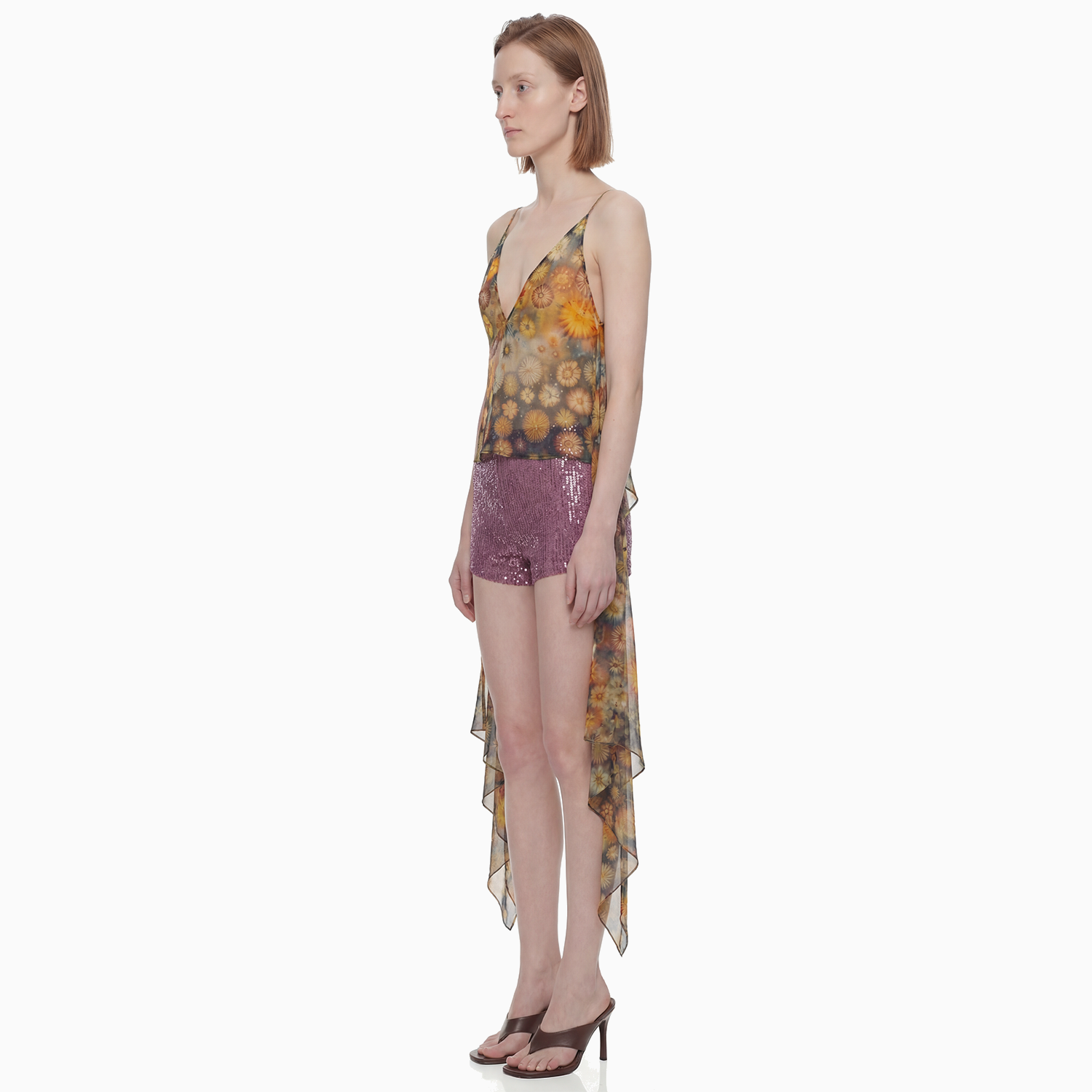 Blusa Decote Tule Hibisco