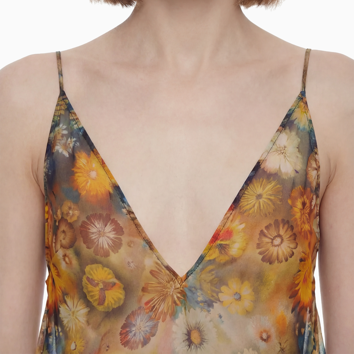 Blusa Decote Tule Hibisco
