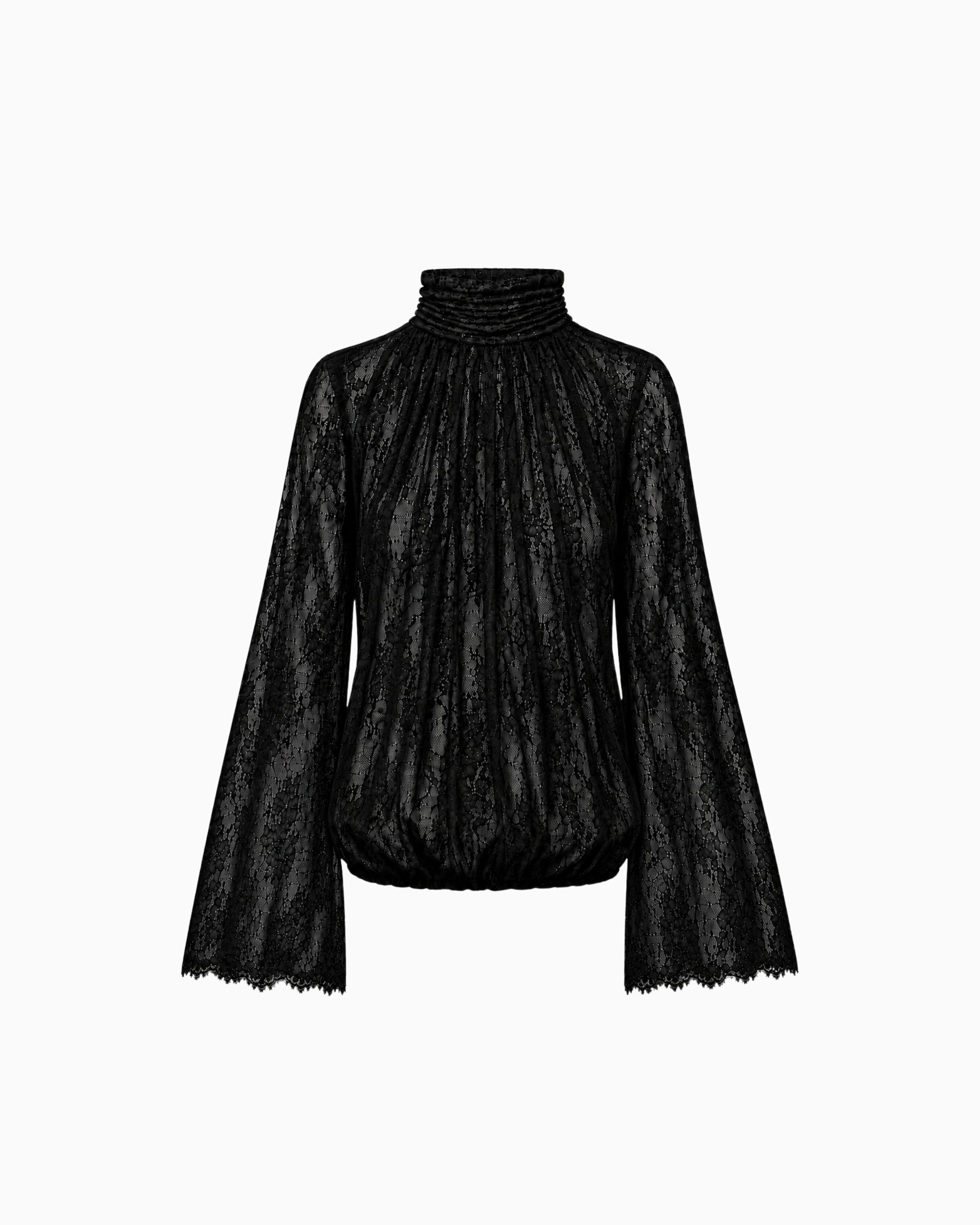 Blusa Manga Flare Gola Alta Renda haze