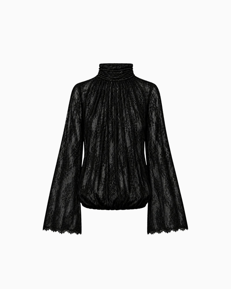 Blusa Manga Flare Gola Alta Renda haze