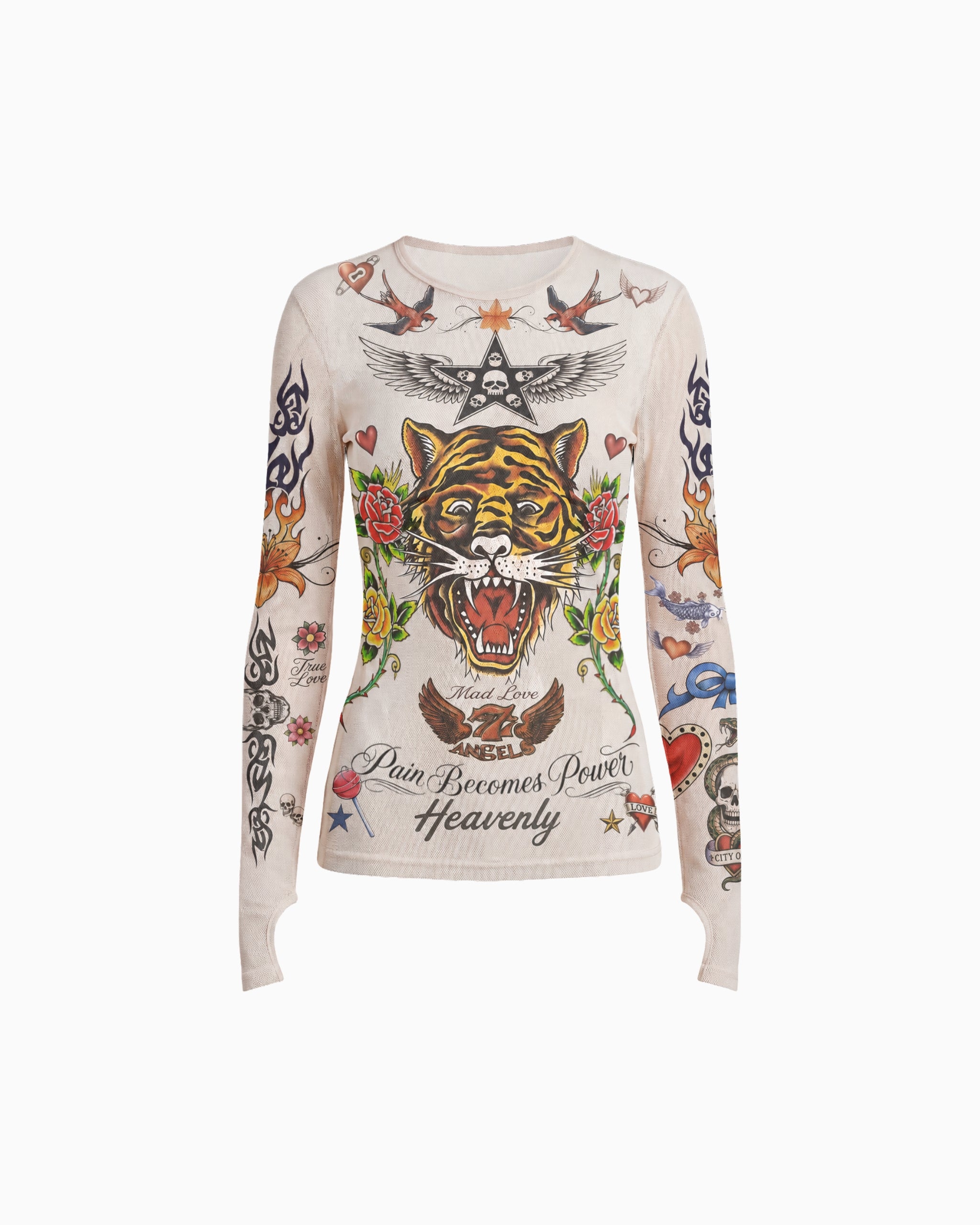 Blusa Tule Manga Longa Tigre