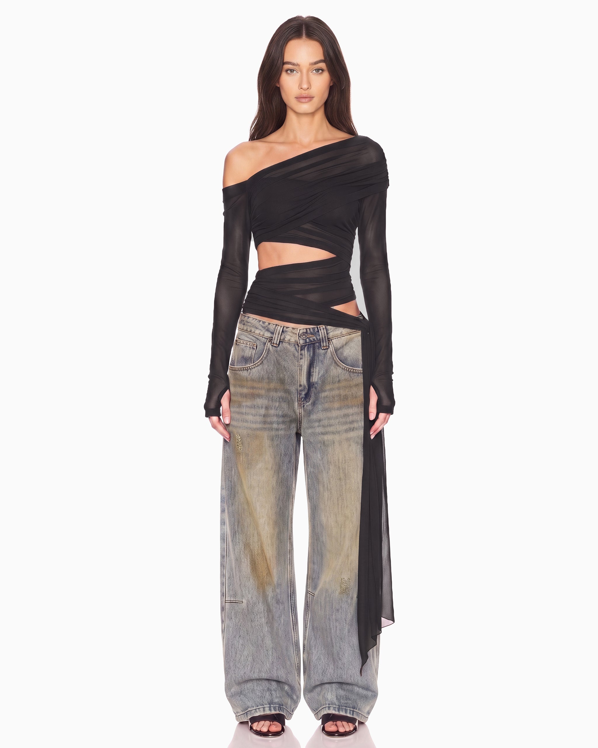Blusa Tule Faixa Lateral