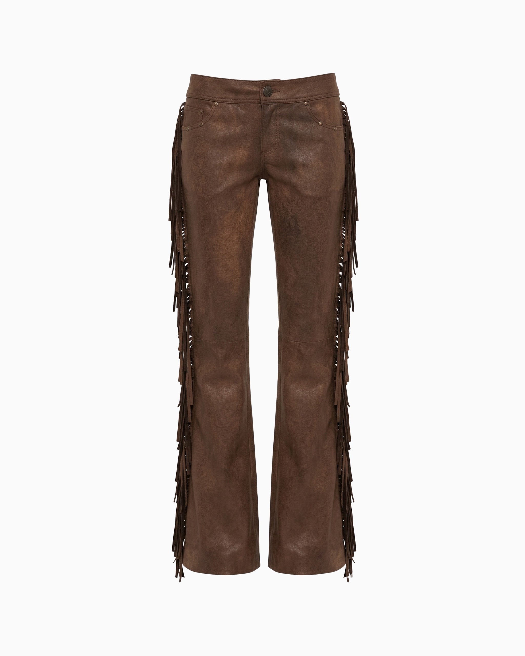 Calça Couro Com Franjas