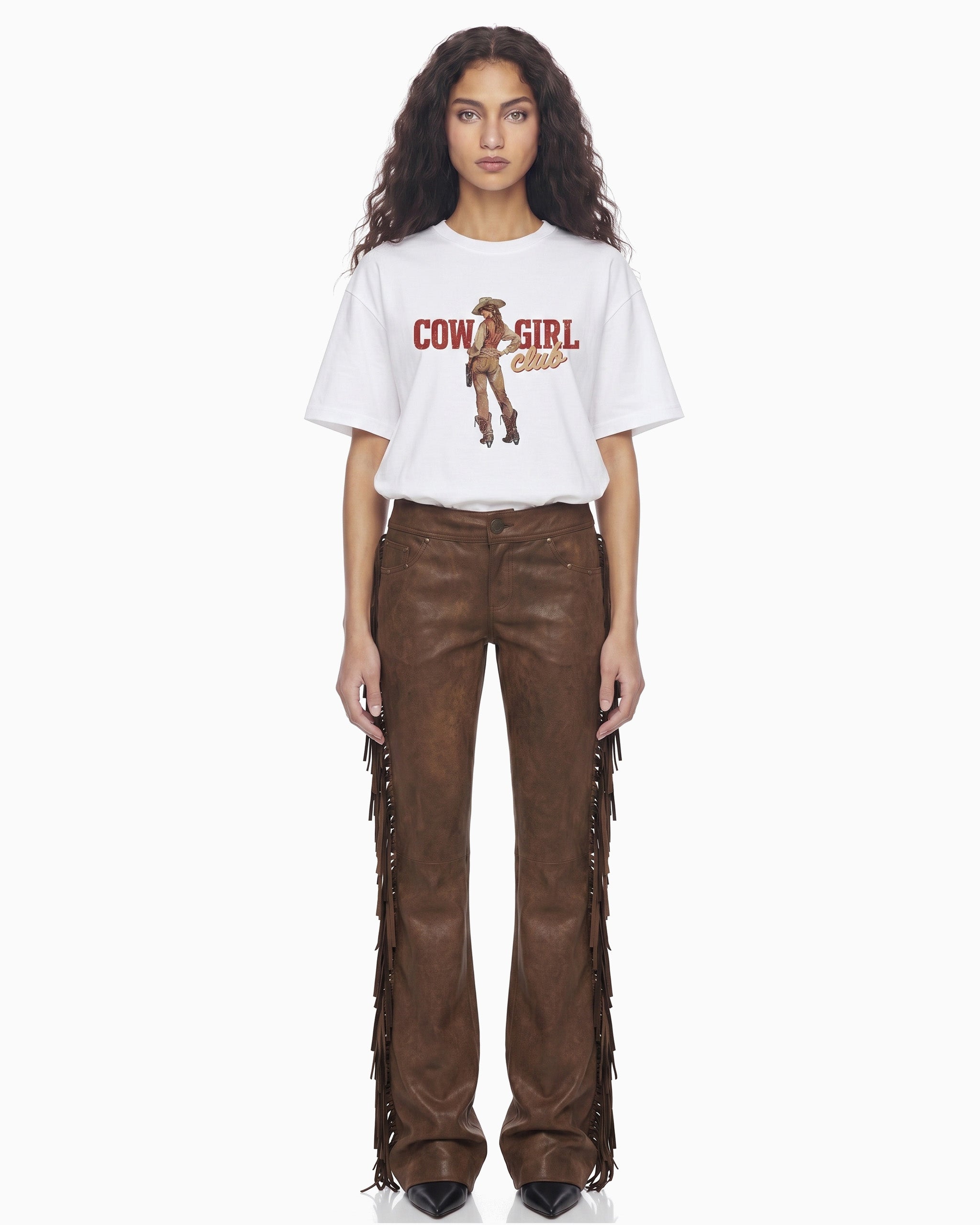Calça Couro Com Franjas