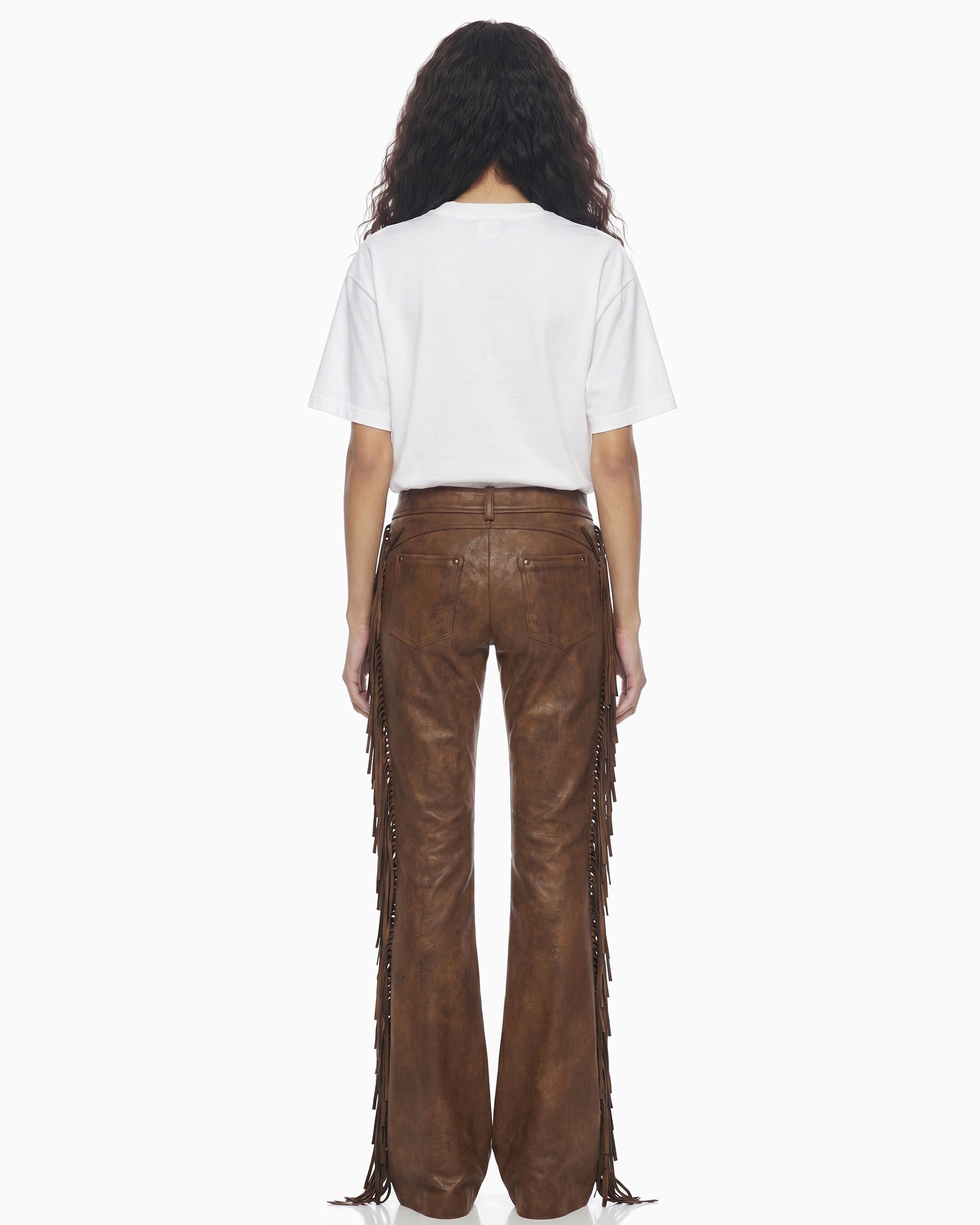 Calça Couro Com Franjas