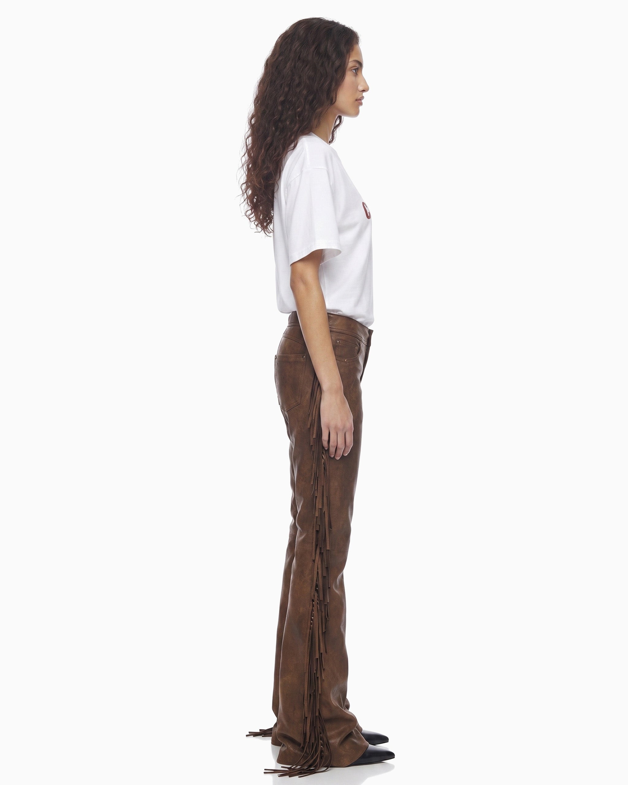 Calça Couro Com Franjas