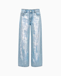 Calça Jeans Wide Foil Prata