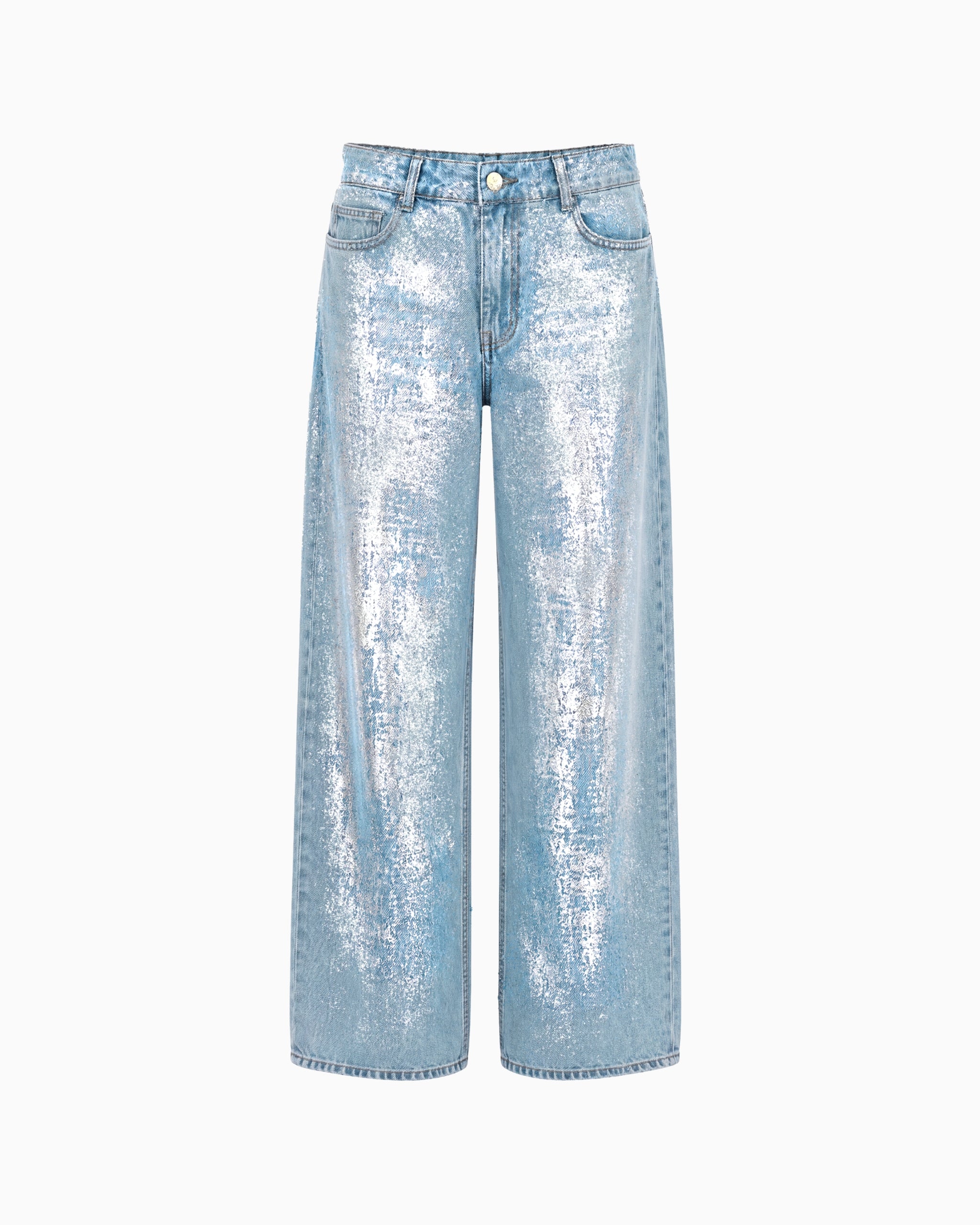 Calça Jeans Wide Foil Prata