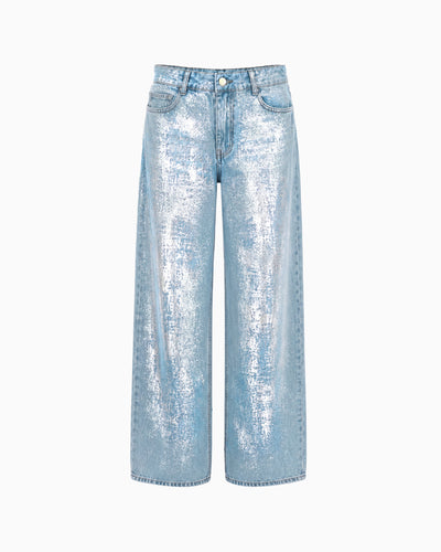 Calça Jeans Wide Foil Prata