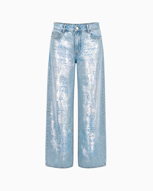 Calça Jeans Wide Foil Prata