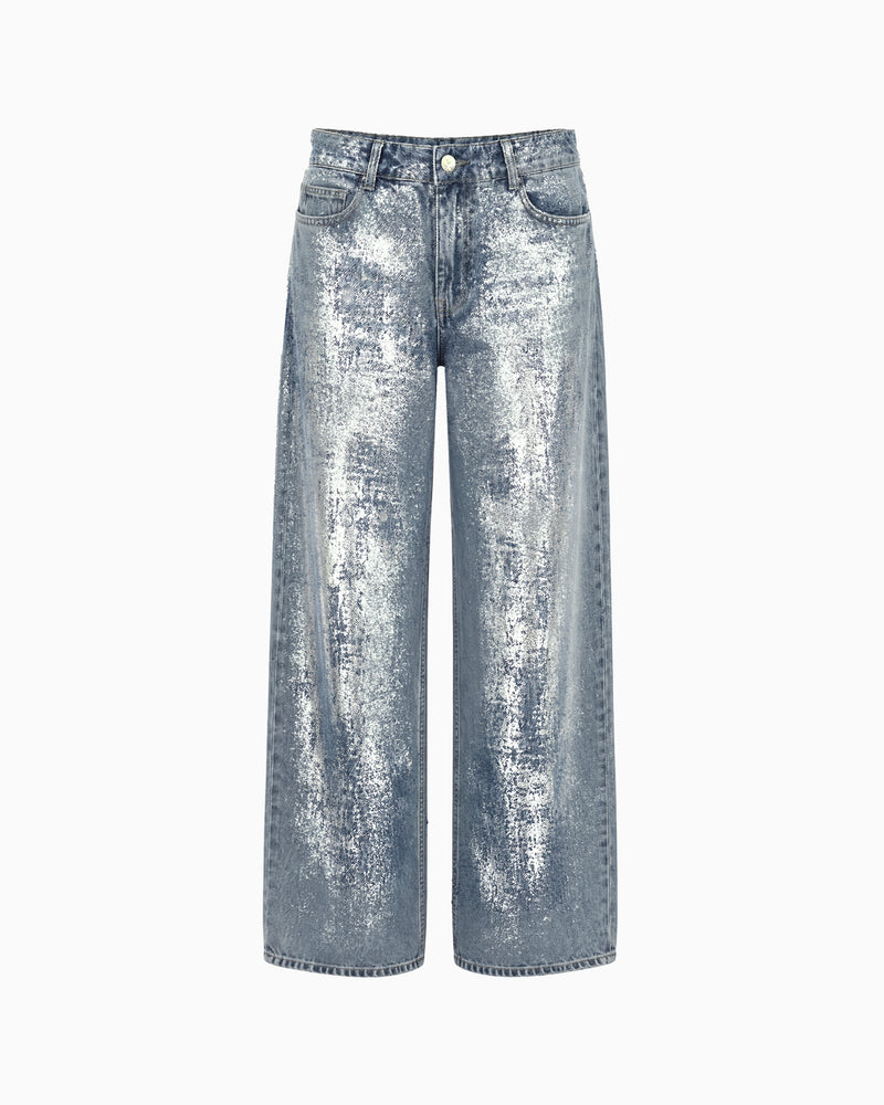 Calça Jeans Wide Foil Prata