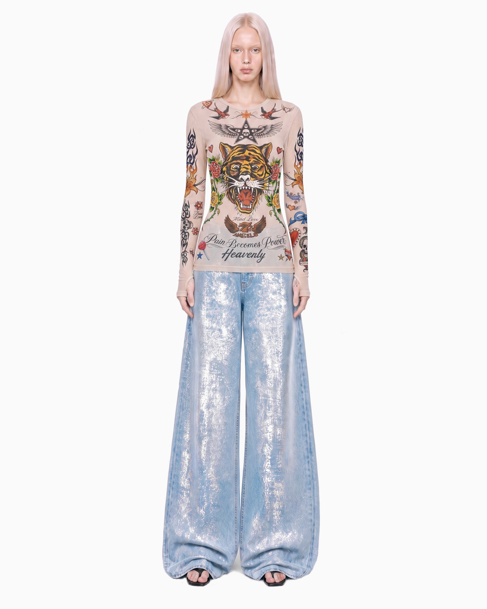 Calça Jeans Wide Foil Prata