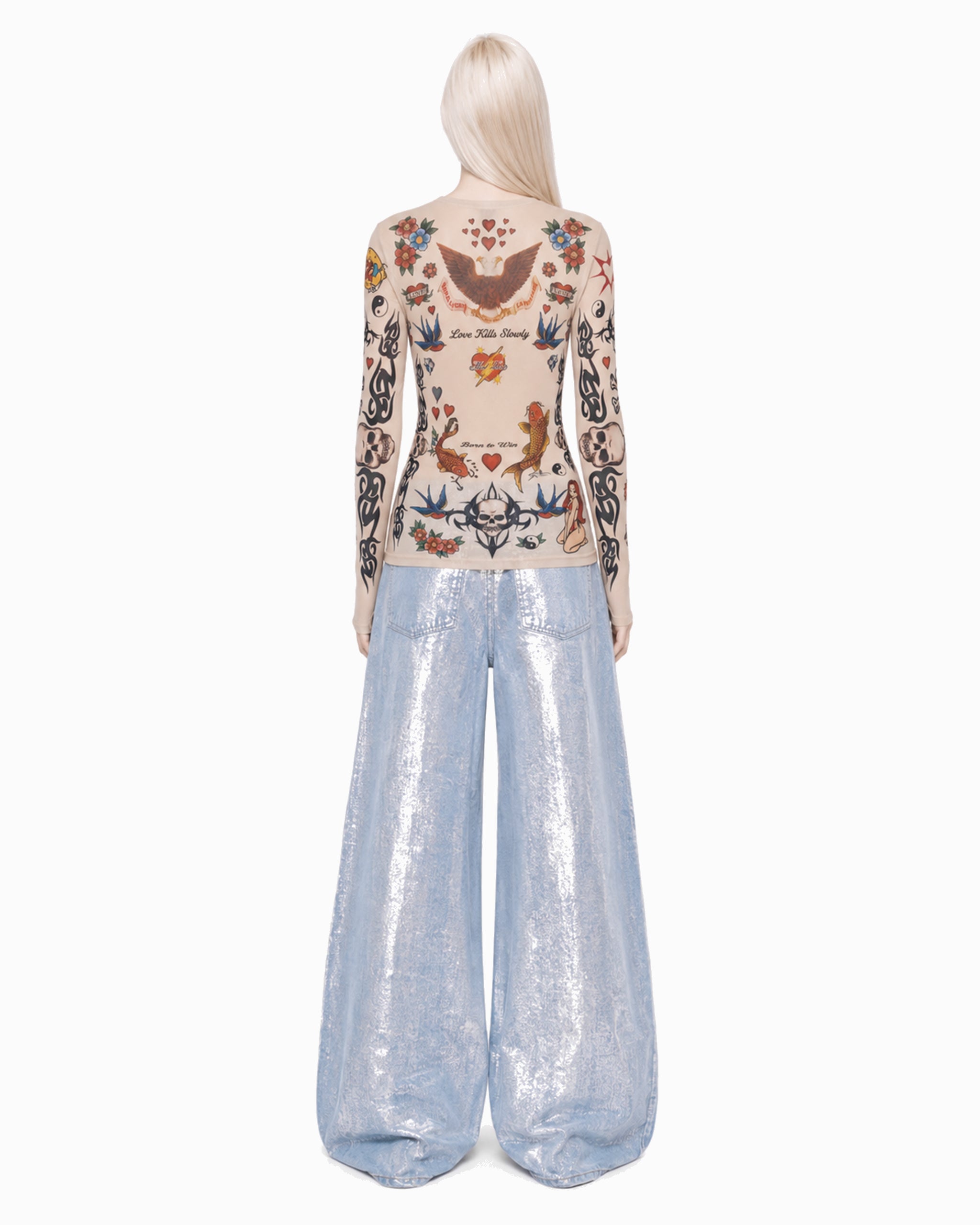 Calça Jeans Wide Foil Prata