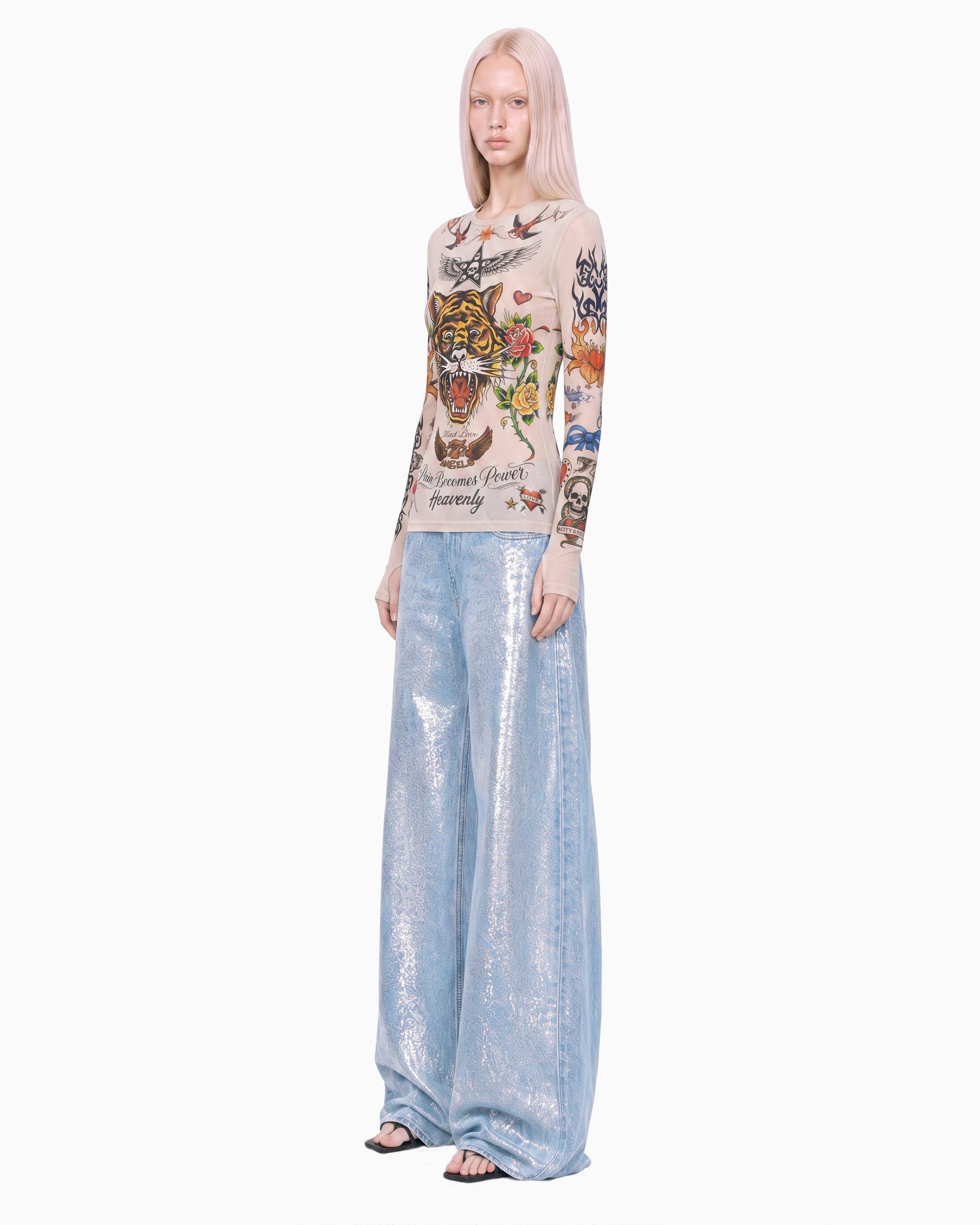 Calça Jeans Wide Foil Prata