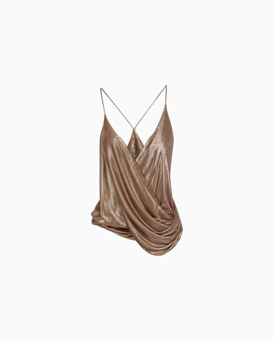 Blusa Drapeada Alça Fina Lurex