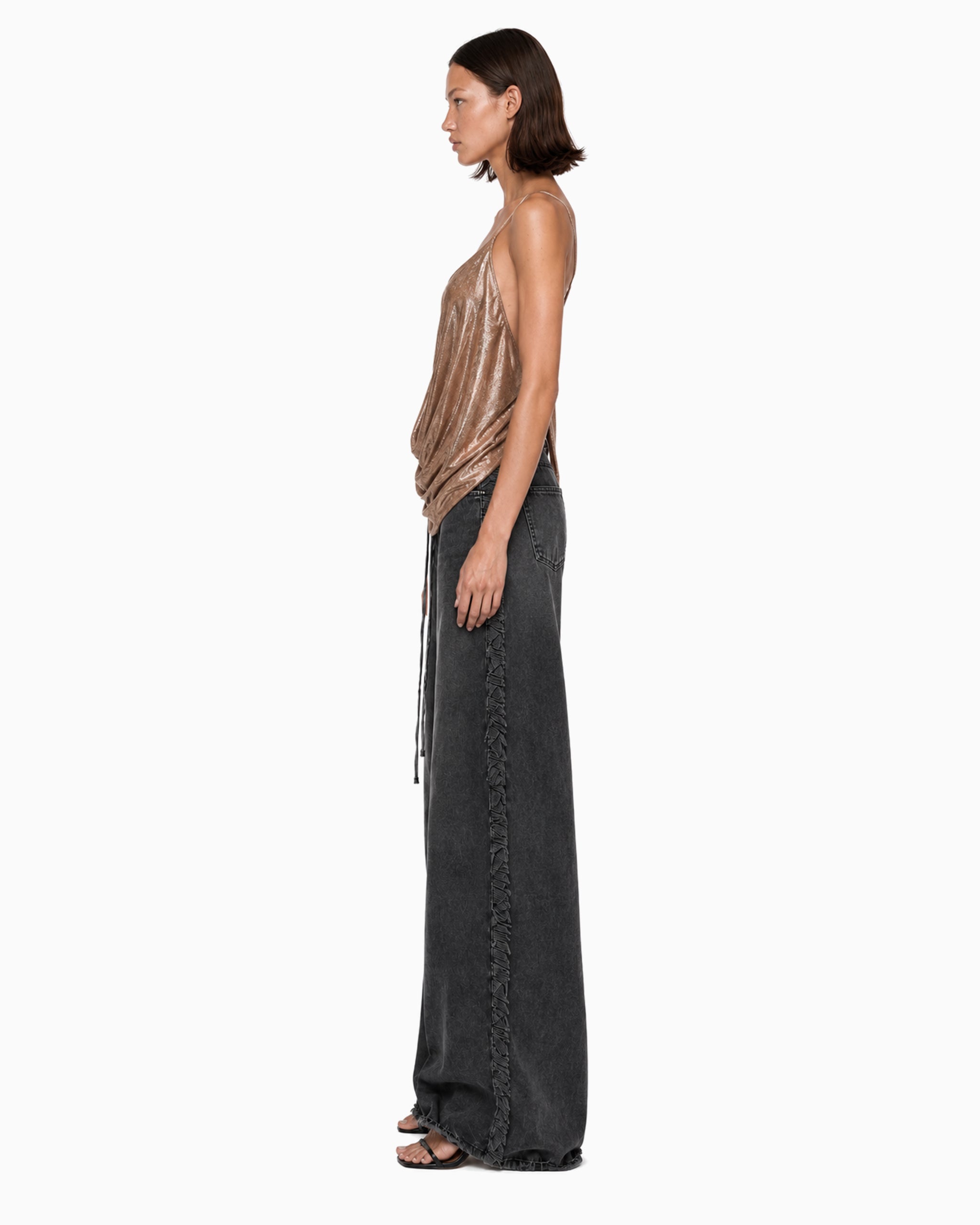 Blusa Drapeada Alça Fina Lurex