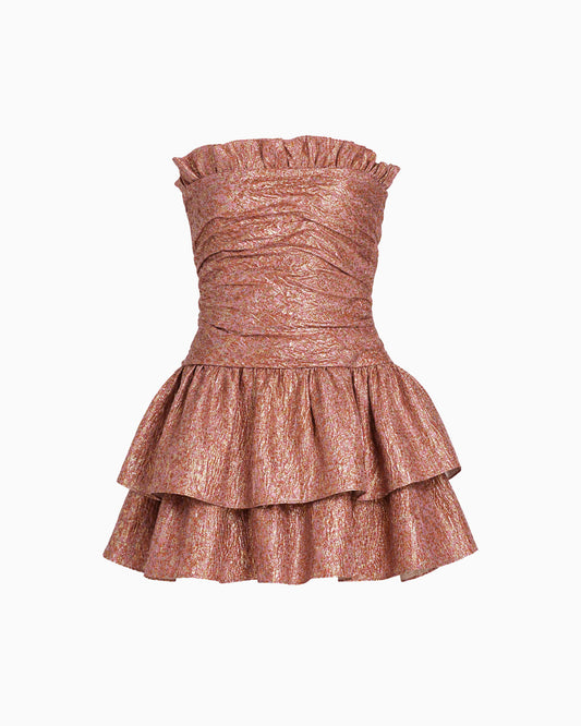 Vestido Curto Drapeado Jacquard