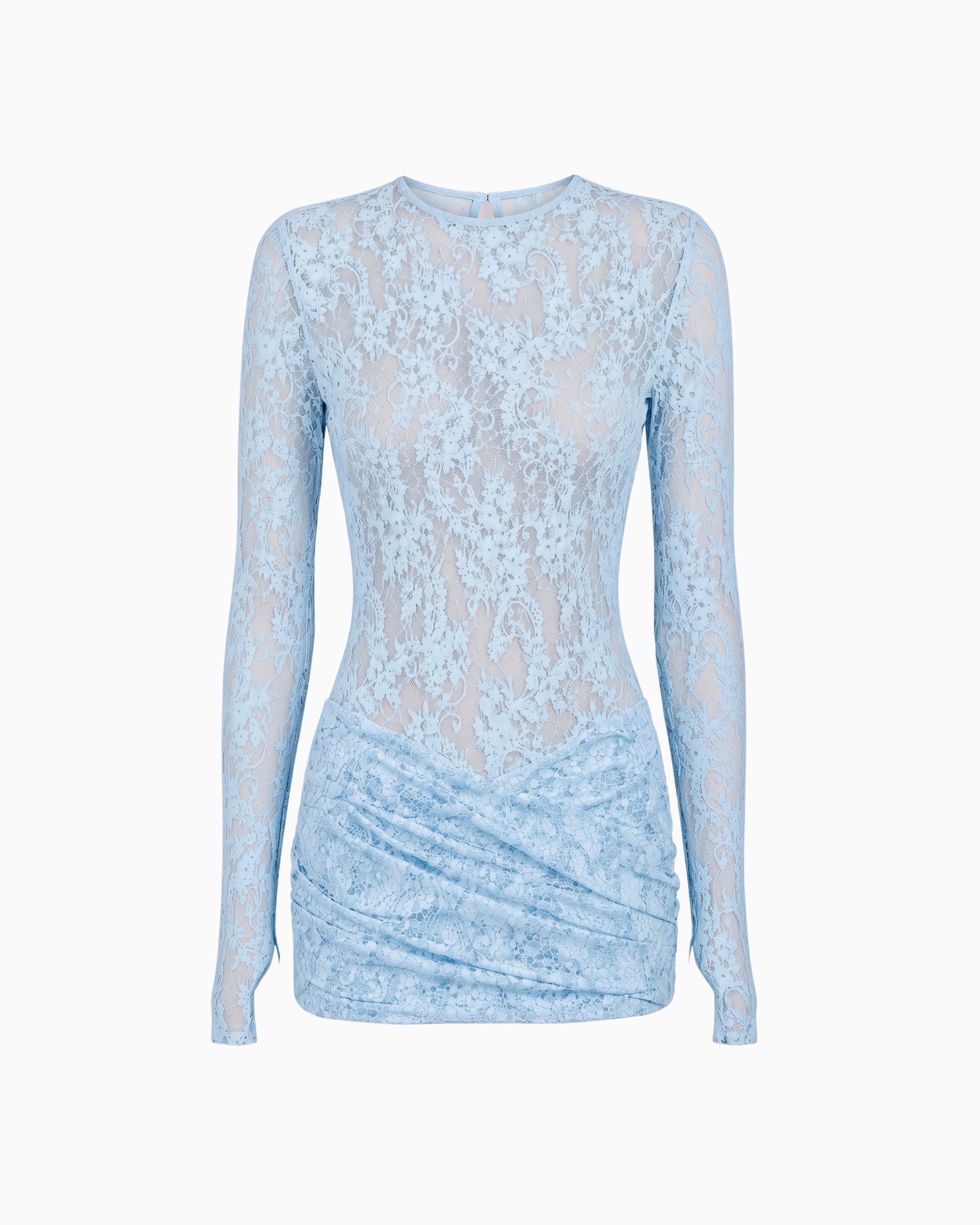 Vestido Curto Drapeado Manga Longa Renda haze