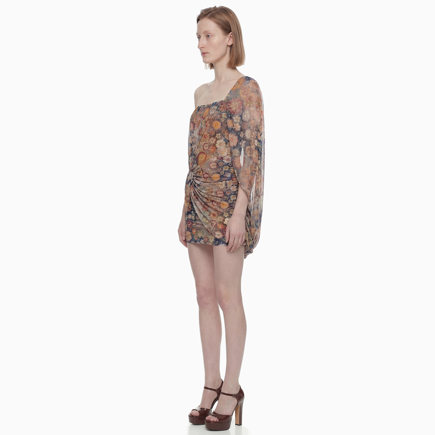Vestido Curto Manga Tule