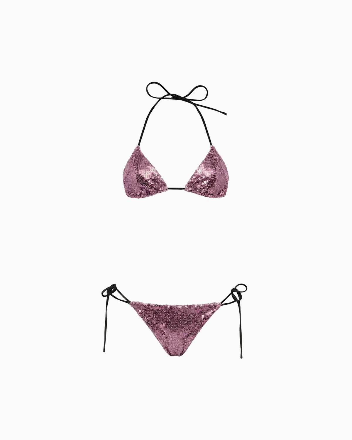 Biquíni Triângulo Paetê Aura rosa, peça solta com top triângulo e calcinha de amarrar lateral