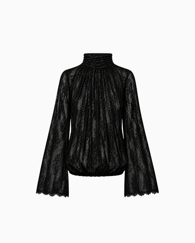Blusa Manga Flare Gola Alta Renda Haze