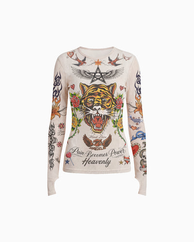 Blusa Tule Manga Longa Tigre