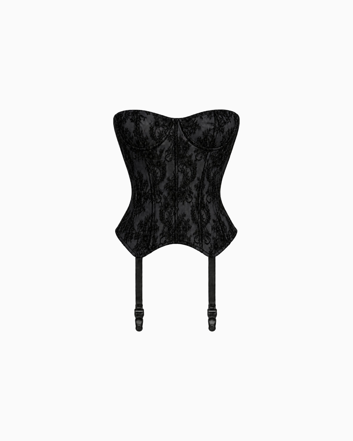 Corset Estruturado com Ligas Renda Haze preto, bojo estruturado e duas ligas soltas, peça sozinha