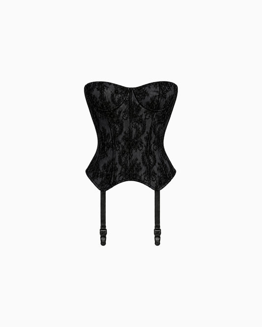 Corset Estruturado com Ligas Renda Haze preto, bojo estruturado e duas ligas soltas, peça sozinha