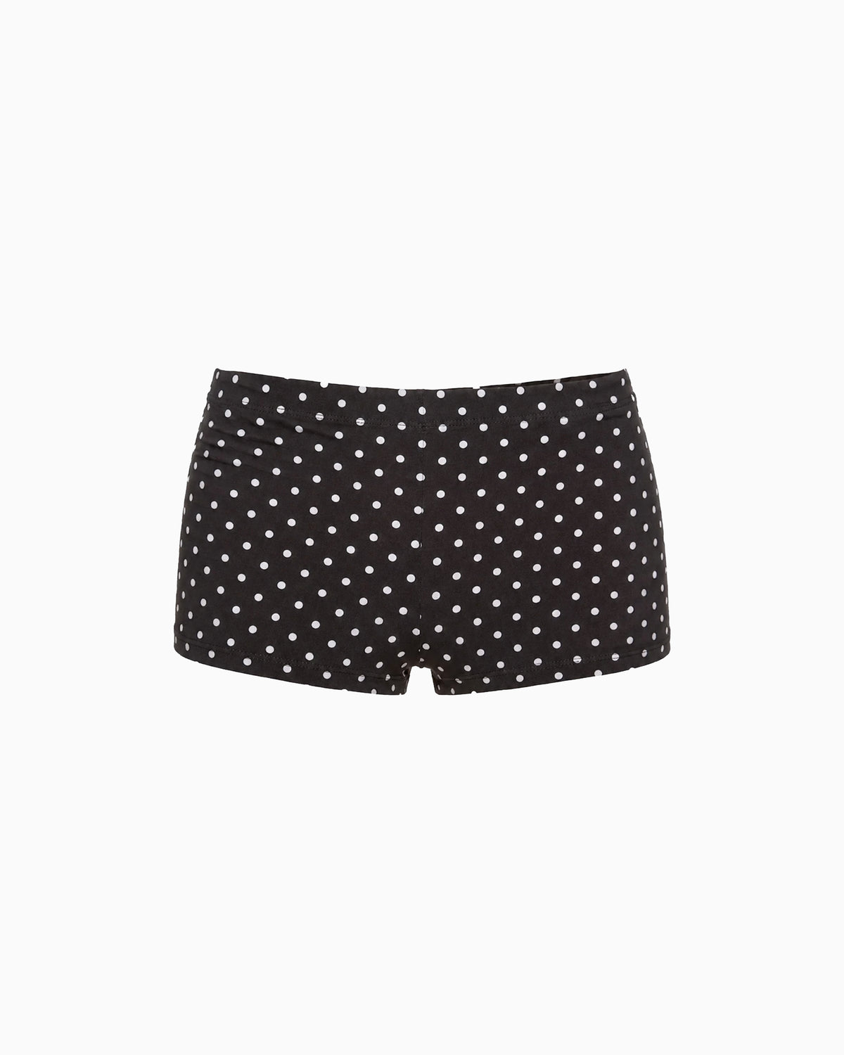 Mini Shorts Poá preto com estampa de poás brancos, vista frontal da peça