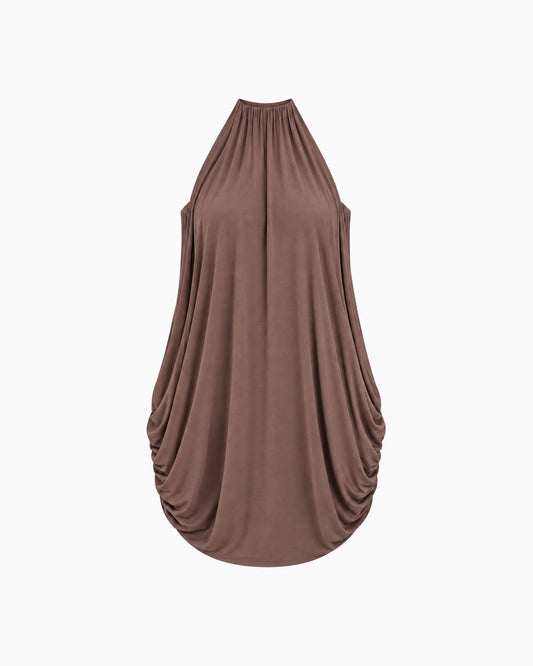 Vestido Solto Drapeado Mistral marrom, vista frontal